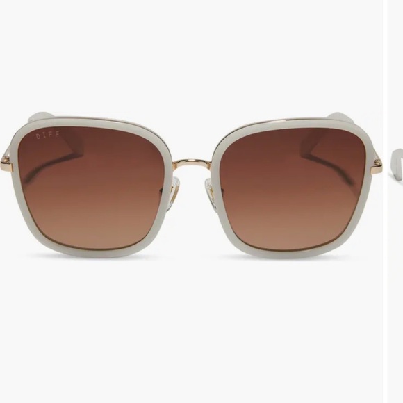 Diff Genevive 57mm cream bone frame brown Gradient lens Square Sunglasses new - Picture 2 of 12